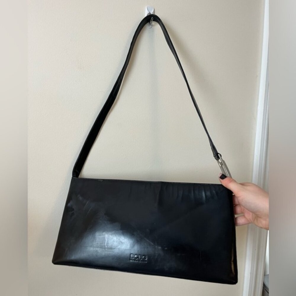 BCBGMAXAZRIA Black Baguette Shoulder Bag Y2K Minimalist Sleek Vintage Purse